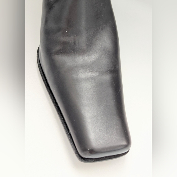Sofia Italy Sleek Black Knee-High, Square-Toe Boots w/Silver Wrap Around 3" Heel - Picture 5 of 16